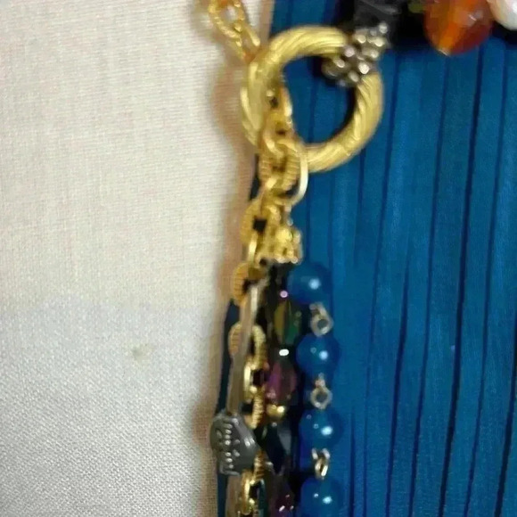 Vintage Stunning Handmade Agate Blue Polish Stone Scarf Necklace - Picture 4 of 13